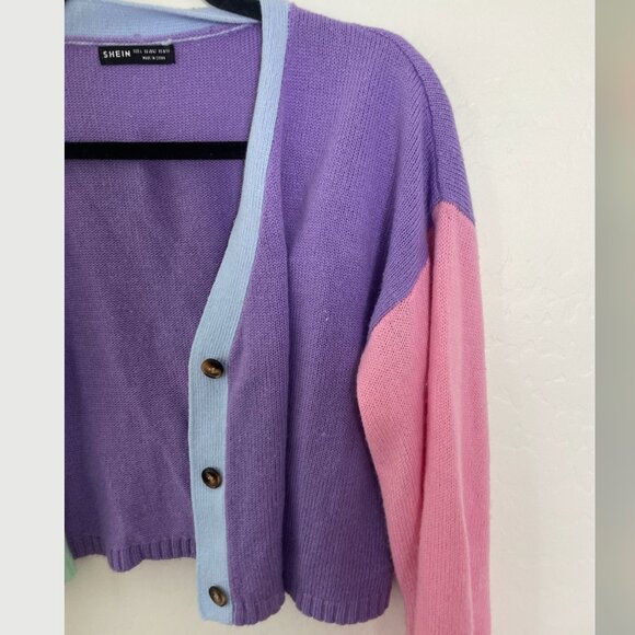 ⭐️Colorblock Button Up Rainbow Cardigan Hipster Boho Hippie Artsy Trendy Sweater - Picture 3 of 6